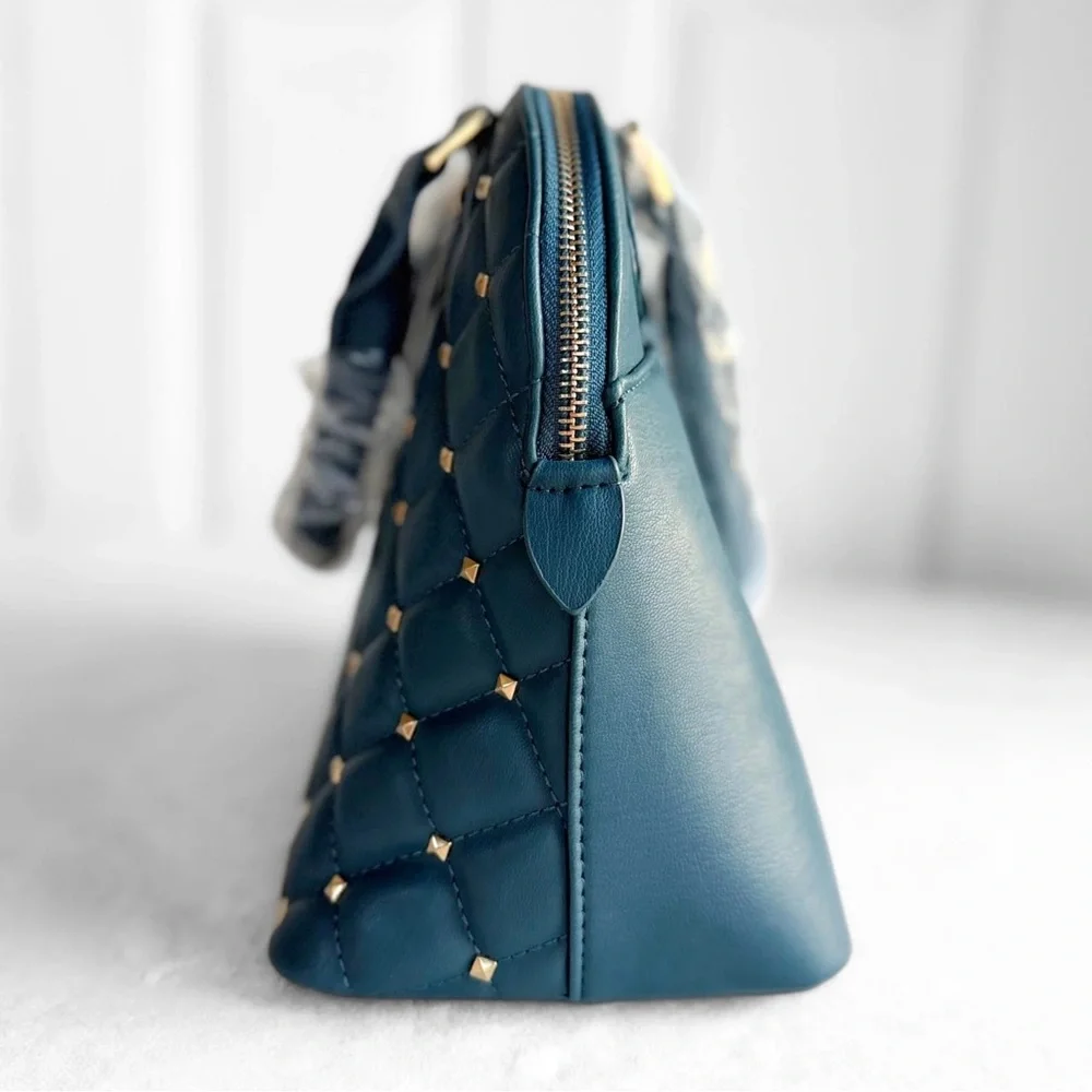 NWT Badgley Mischka Diamond Quilted Dome Satchel – Dark Green Teal Studded - Picture 3 of 14